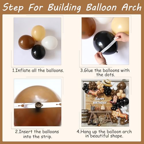 Image of 150Pcs Western Cowboy Balloon Garland Arch Kit, Black Brown White Balloons With Cowboy Boot Hat Horse Foil Balloons for Western Cowboy Farm Wild West Baby Shower Birthday Party Decorations