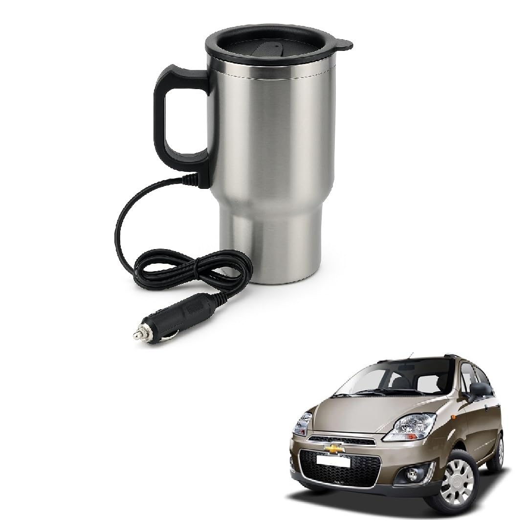 Stainless Steel Electric Heating Travel Mug (12V) – Car & Truck Compatible | Auto Heating Coffee Mug with Lid | Keeps Drinks Hot While Traveling | 450–500ml Capacity for Chevrolet spark Type-2-image-46