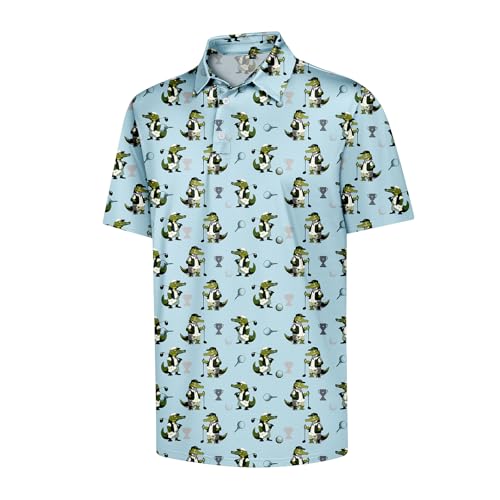 Men's Golf Polo Shirts,Funny Print Short Sleeve,Casual Collar Performance Moisture Wicking Quick Dry Golf Polo Shirts