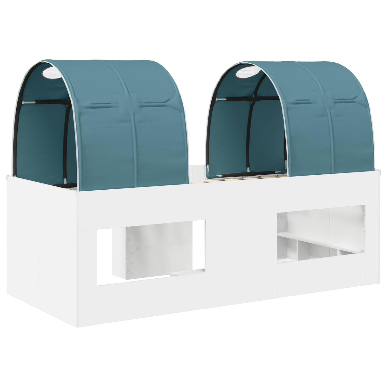 Estructura de cama de 100 x 200 cm con túnel, marco de cama de madera moderna para habitación juvenil y habitación de invitados, juego de 3 piezas, color blanco y azul claro