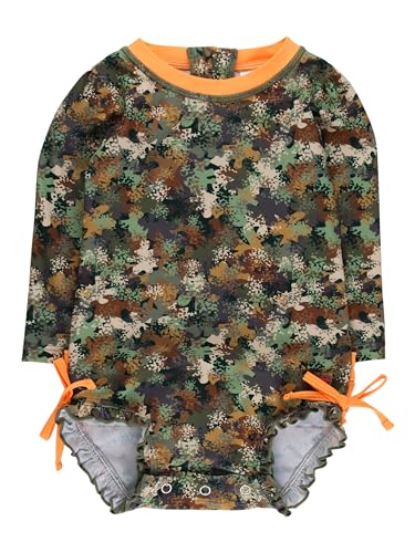 Image of RuffleButts Baby Girls UPF 50+ Sun Protection Floral Printed Long Sleeve One Piece Rash Guard Swimsuit with Zipper