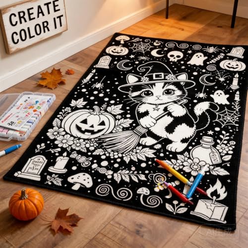 50x59 Inch Black Witch Cat Coloring Blanket for Adults Halloween Decor，A - image 5