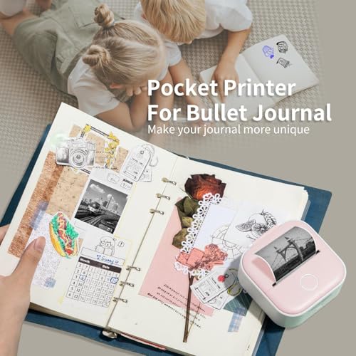 Image of Ponek Mini Sticker Printer, T02 Mini Printer Sticker Maker, Pink | Sticker Maker Machine Bluetooth Thermal Inkness Note Machine, Gift for Kids, Study Notes, DIY Journal