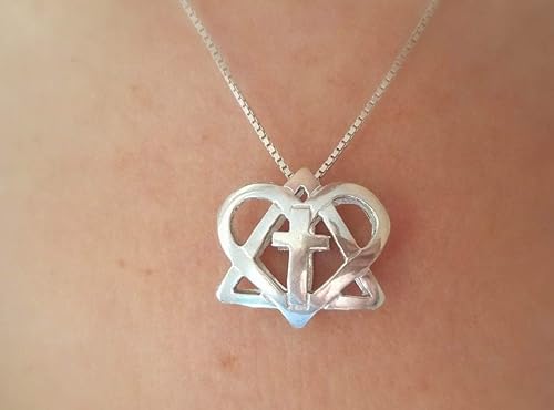 Miniatura 5 de Estrella de David con collar de cruz, colgante de plata mesiánica 925 en forma de corazón 3D, joyería interreligiosa cristiana judía