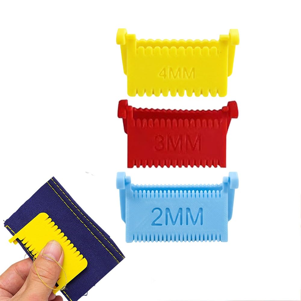 3pcs Clip-On Sewing Ruler for Fabric, Hand Edge Stitch Lock and Sewing Gauge for Even Stitches, Quilting Templates with 2mm, 3mm, 4mm Spacing (Set A)