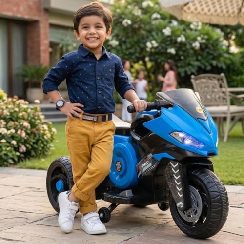 Image of Toyzone Speed Electric Bike (Blue) | 6V Rechargeable Bike with 4.5Ah Battery | LED Lights, Music, MP3 /USB /BT | Smooth Acceleration | 6M Battery Warranty | Age 2-8 Years, Upto 35 kg