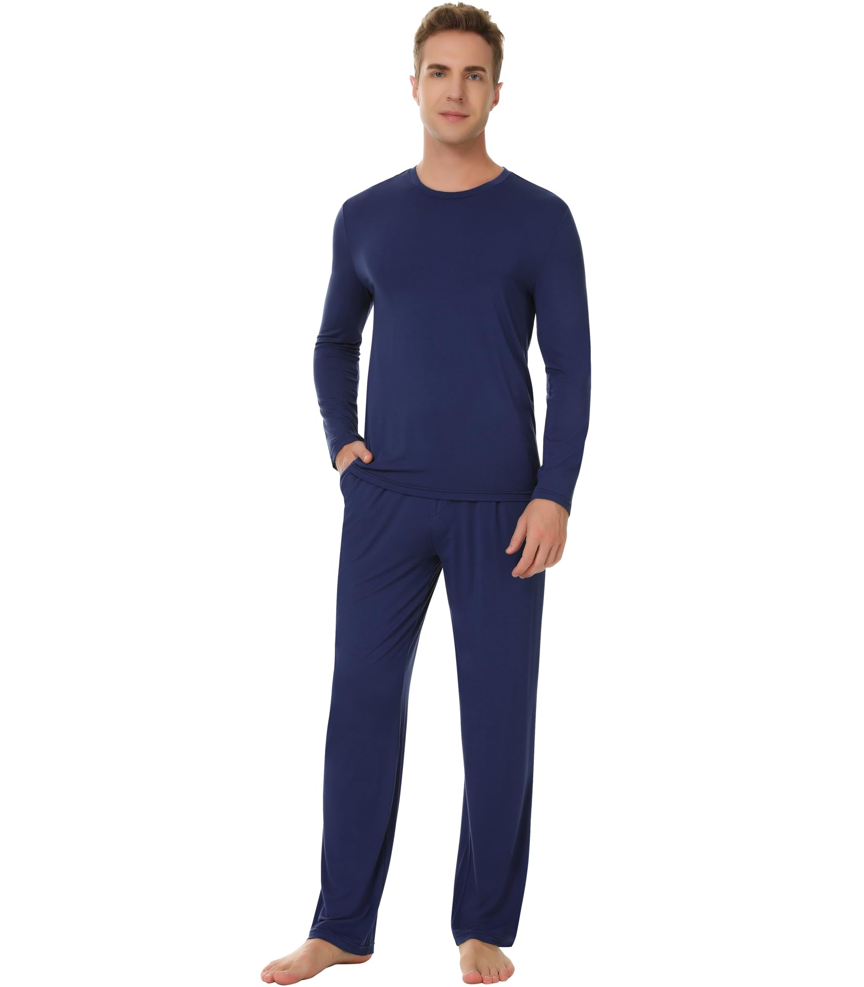 NACHILA Pajamas for Men-Viscose Made from Bamboo, Soft Sleepwear Long Sleeve Pajama Sets with Sleep Pants