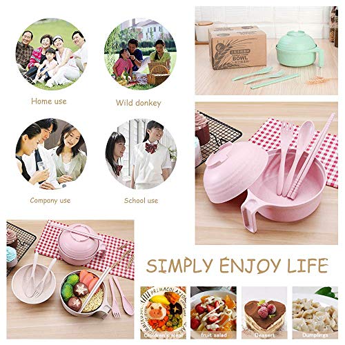 Cugbo 2 Pack Wheat Straw Bowls Sets-Unbreakable Degradable Large Instant Noodle Bowls With Lid And Handle, Student Children's Cutlery Set Cereal Bowls For Soup,Rice,Dessert And Salad (30 Oz, Beige) #TOP4