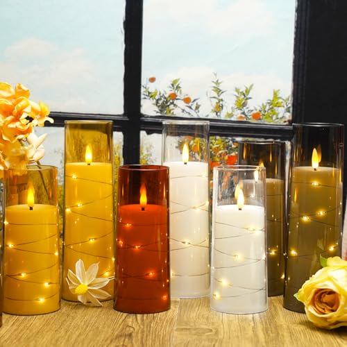 Image of Nimiko Flickering Flameless LED Candles,Battery Operated Candles 9 Pcs with Embedded Star String,Acrylic LED Pillar Candles with Remote,Suitable for Home Decoration to Create an Atmosphere(Gold)