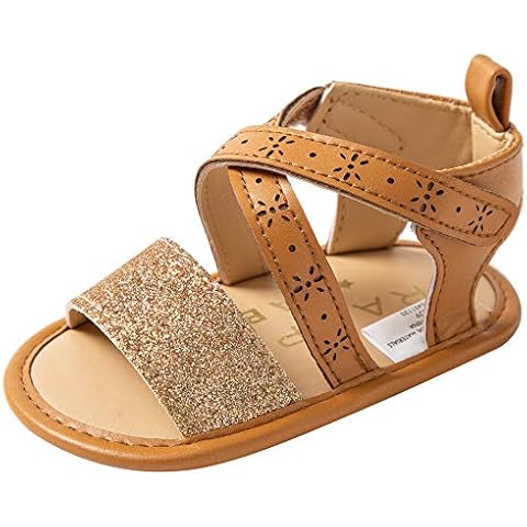 Csfry Infant Baby Girls PU Leather Soft Anti-Slip Sole Sandals Khaki US4 Cover