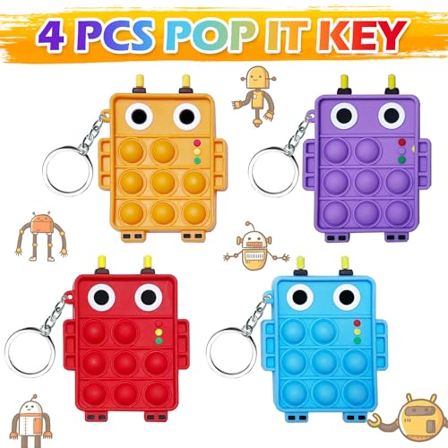 Steemjoey 4 Stück Pop Push It Fidget Toy, Mini Silikon Spielzeug mit Schlüsselanhänger Toys, Poppet Bubble Finger Toys Autismus ADHS Squeeze Toys Stress Reliever Anti-Angst für Kinder Erwachsene