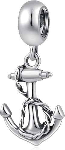 Abalorios de plata de ley 925 con diseño de vida oceánica, sirena, pulpo, concha marina, concha, delfín, ancla colgante, pulsera de animales