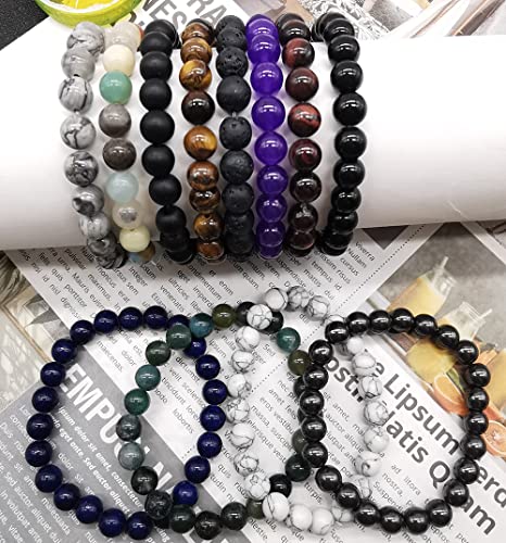 Samoco 1-12Pcs 8Mm Stone Semi-Precious Gemstones Beaded Bracelets For Men Women Healing Crystal Stretch Beaded Bracelet Unisex #TOP6