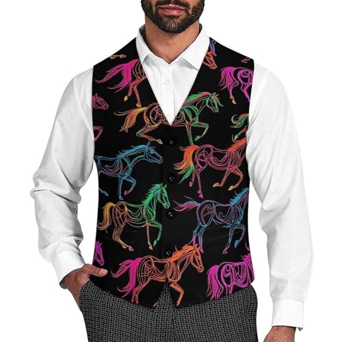 Rainbow Un-icorns Men's Suit Vests Business Formal Dress Vest V-Neck Waistcoat for Wedding Casual