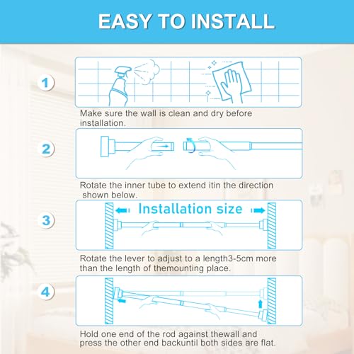 Image of Gold Shower Curtain Rod 30 To 76 Inch(2.6-6.4ft) Tension Curtains Rods No Drilling Shower Rods For Bathroom Tension Rods Adjustable Spring Loaded Curtain Rods 7 /8 inch Diameter