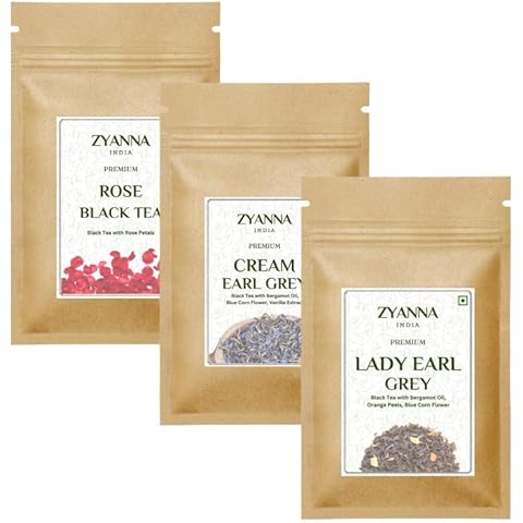 Zyanna Black Tea Combo Pack of 3x100g - Rose Black Tea + Cream Earl Grey + Lady Earl Grey (3.53oz Each) Cover