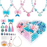 💝DIY Ihr einzigartiges Armband💝500 Stück Charm Bracelet Making Kit, erstellen Sie Ihre einzigartigen Schmuck Armbänder, Halsketten, Haarbänder und Ringe. Das Kit enthält exquisite Meerjungfrauen, Muscheln, Blumen, Perlen, Glocken, Quasten und andere Farben von Perlen. Die Perlen sind in verschiedenen Größen und Farben erhältlich. Es ist eine gute Wahl für Geschenke von Mädchen im Teenageralter