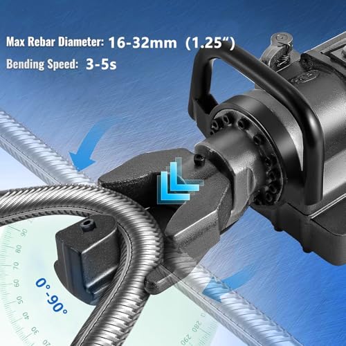 Piegatrice idraulica elettrica del tondo per cemento armato 2000W, piegatrice idraulica del tondo per cemento armato da 16-32 mm, piegatura facile in 3-5 secondi (110V)