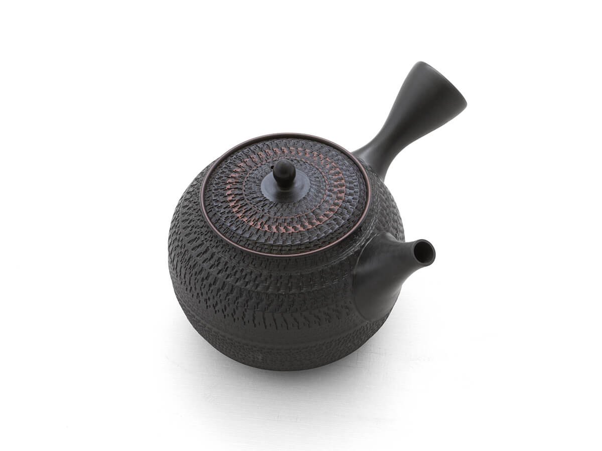 Japanische Tee-Kanne Tokoname Ton, 500 ml, schwarz. Handmade. Unglasiert, integriertes Keramik Tee-Sieb