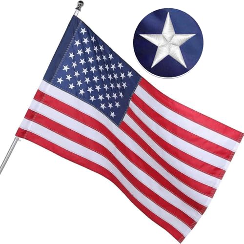 Freefy American Flag For Outside 2.5x4 Ft Pole Sleeve Banner Style-Embroidered Stars Sewn Stripes Water Resistant Heavy Duty Durable New Nylon USA US Outdoor Indoor Flags (Pole NOT Included)
