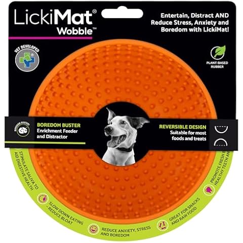 LICKIMAT Wobble, Dog Slow Feeder Bowl Lick Mat, Boredom Anxiety Reducer; Perfect for Food, Treats, Yogurt, or Peanut Butter. Fun Alternative to a Slow Feed Dog Bowl, Orange Cover