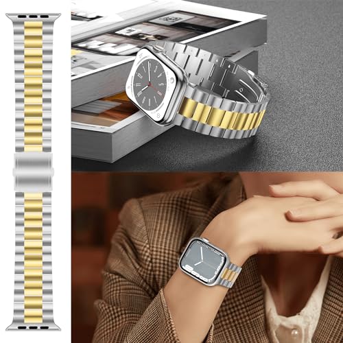iiteeology Ultra 3 Watch Band Compatible with Apple Watch 49mm 46mm 45mm 44mm 42mm, Upgraded Stainless Steel Wristband for iWatch Ultra 2, Series 11-1, SE 3, Silver/Gold - image 6