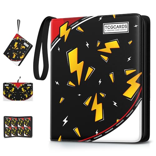Trading Card Binder 4 Pocket,400 Pocket Card Collection Binder with 50 Removable Sleeves,PU Waterproof Top Card Book,3-Ring Zipper Collectible Trading Card Album for MTG/TCG/Card Holder Gift by Luporia - Used condition - US$20.67