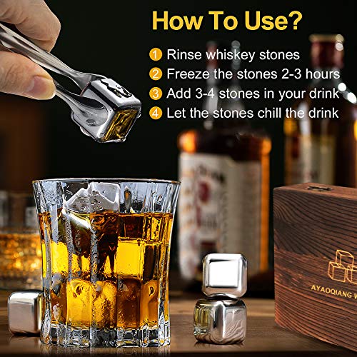 Whiskey Stones,Reusable Chilling Stainless Steel Whiskey Rocks,Ice Stones Set of 9,Come with Stainless Steel Tongs,Storage Pouch and Classy Coasters by AYAOQIANG - Thumbnail 5