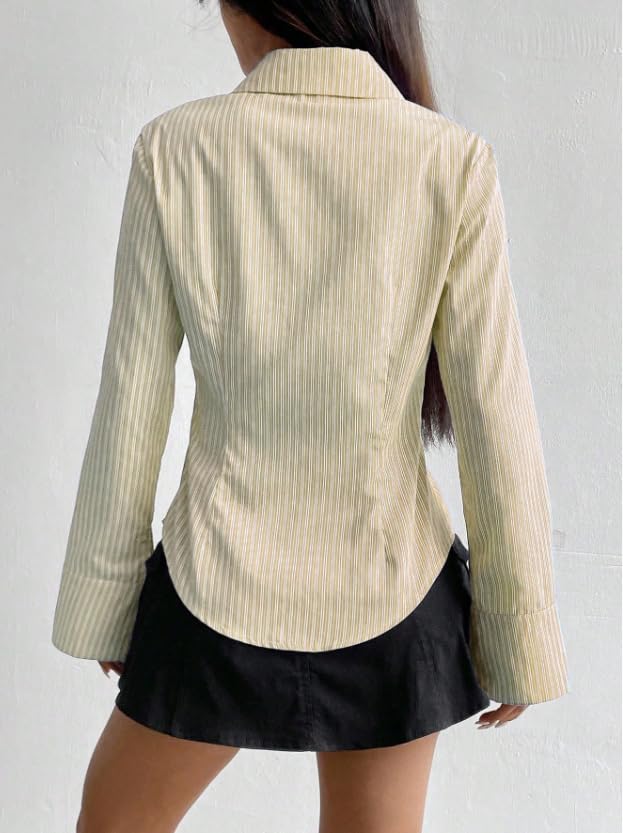 Image of Women Shirt||Women Relaxed Fit Vertical Striped Spread Collar Cotton Casual Shirt (S-12-19)