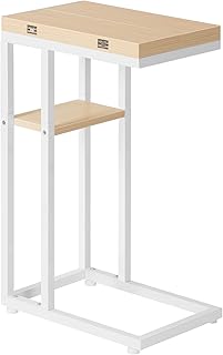 HOOBRO Foldable End Table, C Shaped Side Table with Storage Shelf, Small Snack Table Suitable for Living Room Bedroom Small Spaces, Easy Assembly, White and Natural WN29SF01