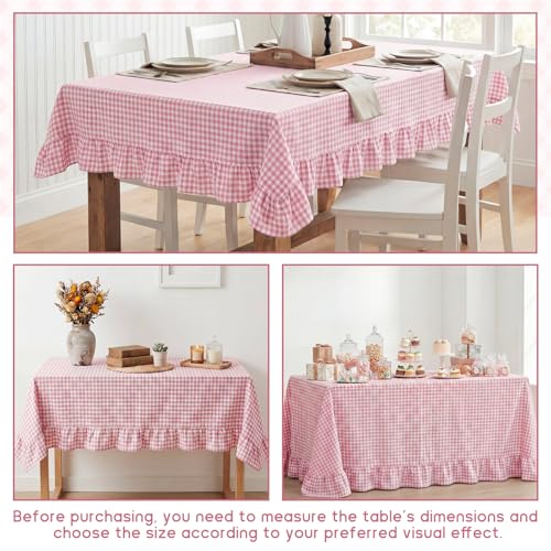Mindsoft Plaid Ruffled Table Cloth Cotton Linen Fabric Checkered Gingham Tablecloth Farmhouse Vintage Buffalo Plaid Decorative Table Cover for Dining Room Party(52 x 70 Inches,Light Pink) by Mindsoft - Used condition - Image 3
