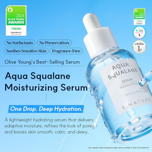 Image of S.NATURE AQUA SQUALANE SERUM | Deeply hydrated Facial Serum for All Skin Type, Soothing, Pore Tightening and Sebum control Benefits, Korean Skin Care (1.69 Fl.Oz)