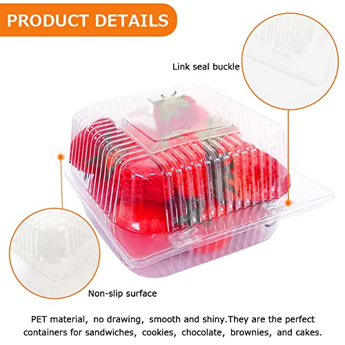 Waqiago 150 Pcs 5X5 Inch Plastic Clamshell Take Out Tray,Disposable Sturdy Hinged Loafcontainers,To Go Containers Disposable Takeout Box For Salads,Fruit,Hamburgers,Sandwiches,Cupcake #TOP3