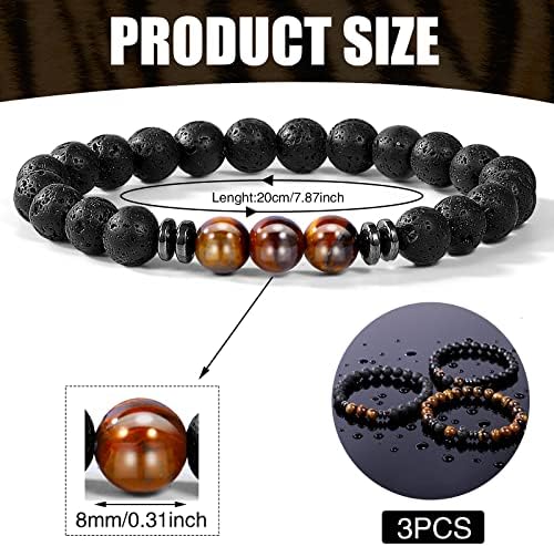 HuaJiao 3Pcs Tiger Eye Bracelet, Bead Bracelet Agate Bracelet Natural Stone Bracelet Yoga Elastic Stretch Bracelet for Men Women
