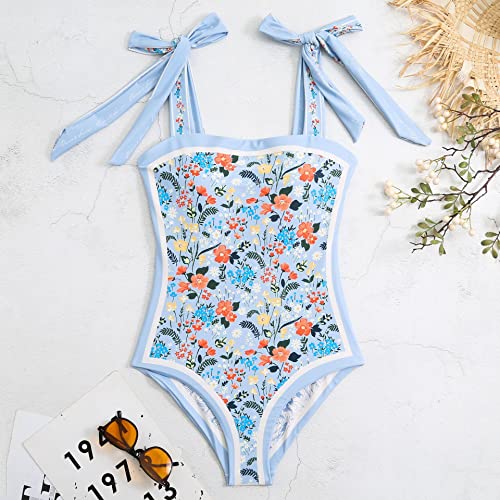 Asher Fashion Women's One Piece Swimsuit -Bathing Suit For Women Tummy Control Reversible Bustier Floral Print Monokinis Blue #TOP1
