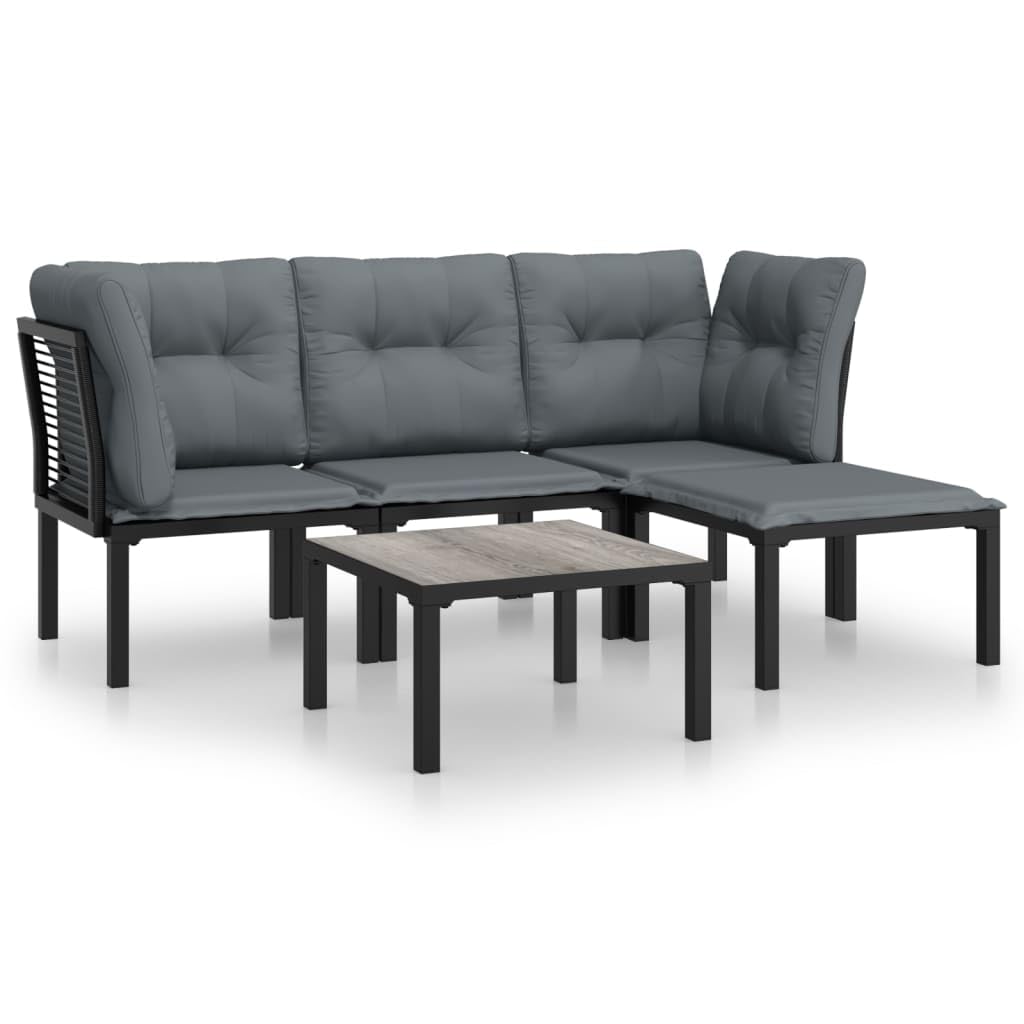 Set Salotto da Giardino 5 Pezzi Nero Grigio Polyrattan