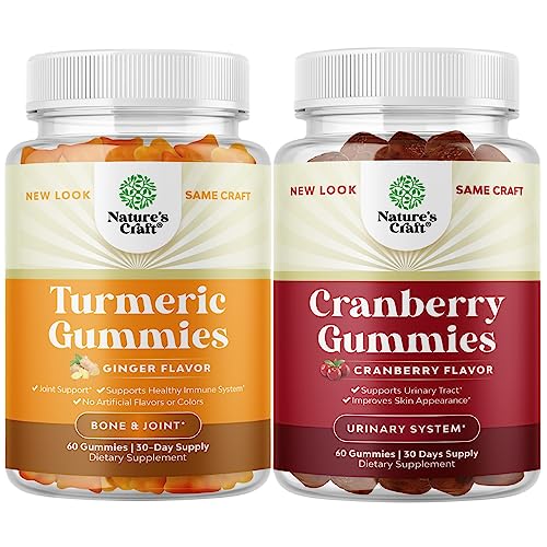 Bundle Of Turmeric Curcumin Immune Support Gummies And Natural Cranberry Gummies For Women And Men - Joint Support And Anti Aging Skin Care - Urinary Tract Health Kidney Support Bladder #TOP8