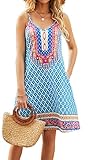 Swimsuit Coverup Dress for Women Kenn Length Sundress Pockets Bohemian Flowy T-Shirt Short Dresses(M