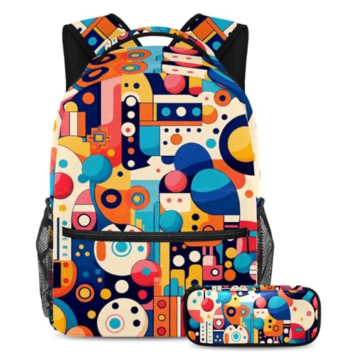 Cartables pour enfants motif géométrique lot de 2 avec trousse