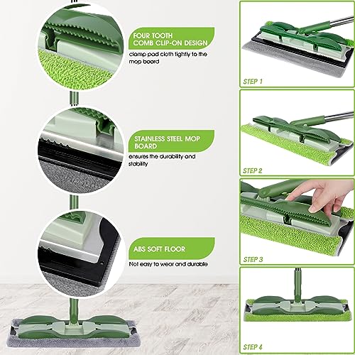 MASTERTOP Microfiber Mop - Flat Floor Mops Wet Dry Dust Mop with 4 Washable Pads & 52.4'' Stainless Steel Handle for Hardwood Laminate Tile Floor Cleaning