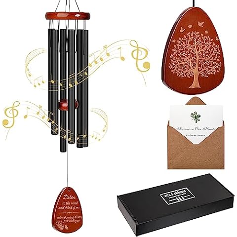 Litu Memorial Wind Chimes for Outside, 32 Inch Wooden Sympathy Wind Chimes Outdoor for Loss of Mother Father Loved One, Deep Tone Windchimes, Sympathy Gift for Condolence Remembrance Bereavement,Black Cover
