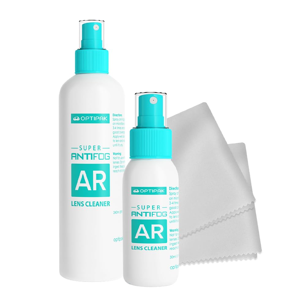 Anti Fog Lens Cleaner Spray Kit | (1) 8oz and (1) 1oz Anti Fog Glasses Cleaner Spray + (2) Microfiber Cloth for Eyeglasses, Sunglasses, Mirror -
