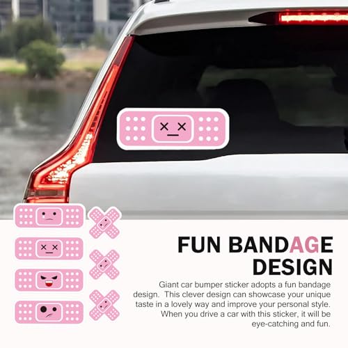 Image of 7-Piece Funny Car Bandaid Stickers, Waterproof Band Aid Decals with 2 Shapes, Cute Cartoon Bandage Decal, Universal Scratch Cover Bumper Stickers (Pink)