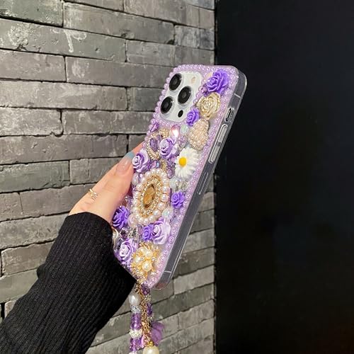 Coque iPhone 15 Pro de luxe strass 3D et perles haut de gamme - 3