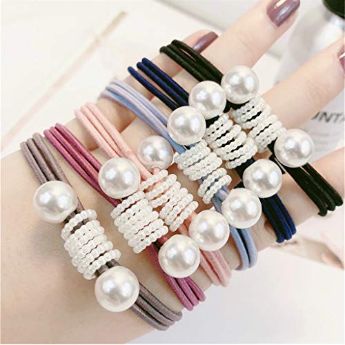 12Pcs Pearl Hair Ties Multi Layer Hair Ring with Pearl Hair Bands Ropes Hair Elastic Bracelet Ponytail Holder Hair Ties Elastic Hair Accessories Headdress 6 Colors