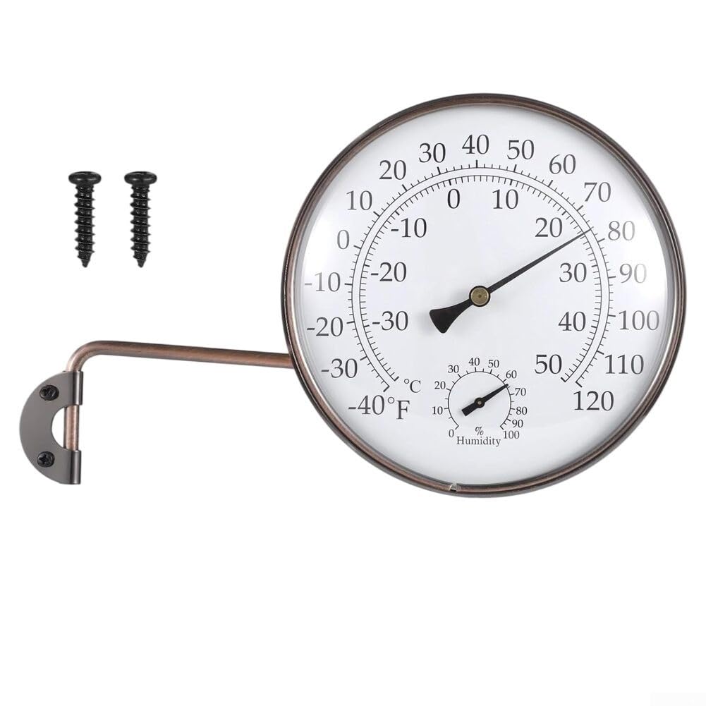 6 Zoll Kupfer Outdoor Thermometer Hygrometer, Wetterfest Analog für Zifferblatt °F/°C Skala Sensor für Garten Terrasse Gewächshaus Garage Wandhalterung