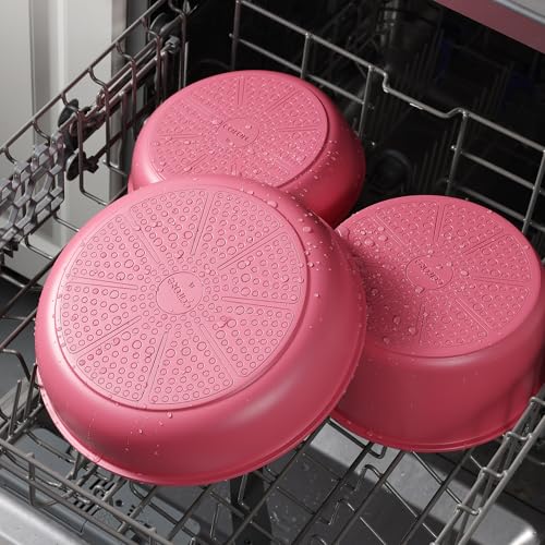 CAROTE 18Pcs Pots and Pans Set Non Stick, Nonstick Ceramic Cookware Set with Detachable Handle, Non Toxic Kitchen Cooking Sets, PFOA Free, Oven Safe, Stackable Induction Ready, Pink - Image 7