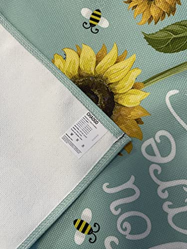 Chaogo Cotton Linen Table Runner For Dining Table,You Are My Sunshine Sunflower Bee, Rural Style Teal Green Background Machine Washable Table Top Cover 13X70 Inche For Home Kitchen Wedding Party Decor #TOP5