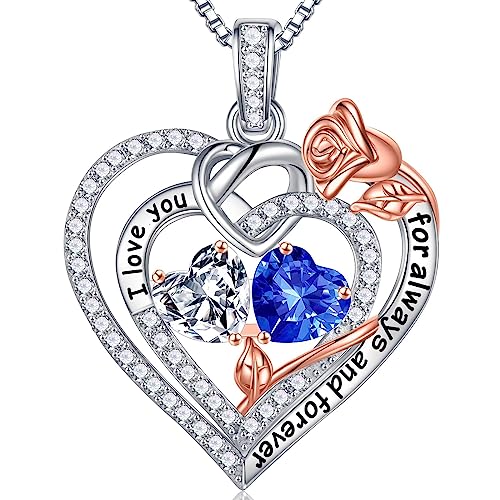 Iefil Anniversary Birthday Gifts For Women, Birthstone Necklace For Women Anniversary Love Gifts For Women Wife Her Topal Sapphire Necklace April September Birthstone Jewelry Mothers Day Christmas Gifts #TOP24