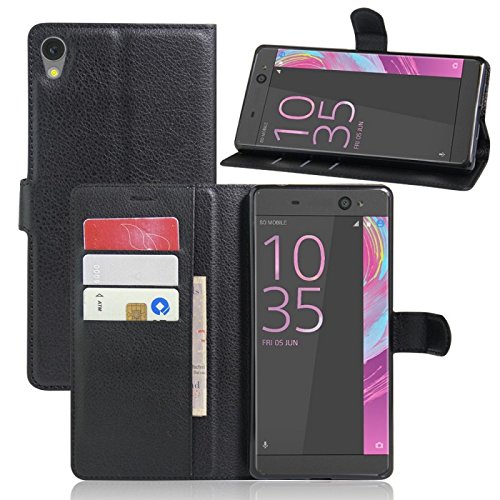 COPHONE® Etui Coque Housse de Protection Noir en Cuir pour Sony Xperia XA Ultra Etui porteufeuille Noir Haute qualité pour Sony Xperia XA Ultra